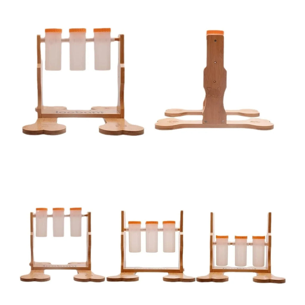 Wooden dog puzzle toy feeder with interactive design for slow feeding and mental stimulation games