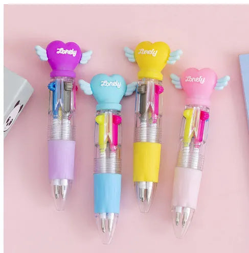 Cartoon themed 4-colour press ballpoint pen with 0.7mm bullet tip in cactus, fast food, or seahorse design