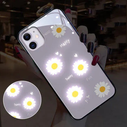 Voice-activated LED iPhone case with painted daisy designs in TPU protective shell