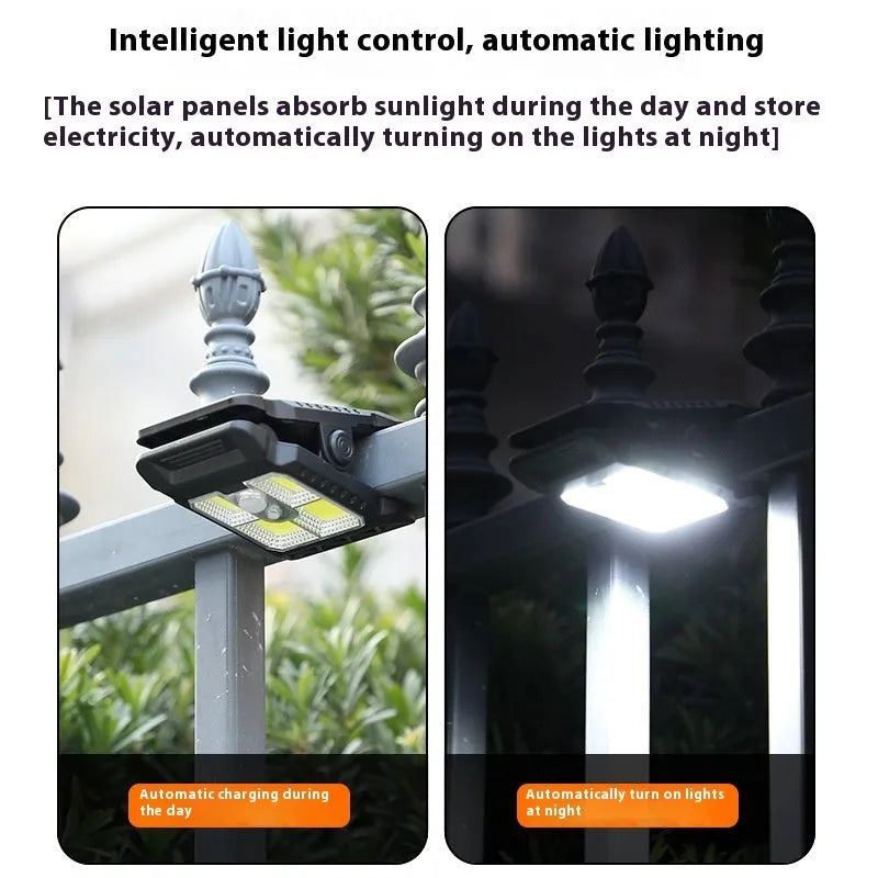 White rectangular sensor-activated clip lamp with IP65 rating, shown next to a 14500 lithium battery.