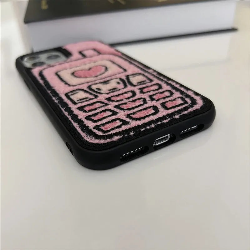 Pink towel embroidered TPU iPhone back cover with Japanese Korean style design