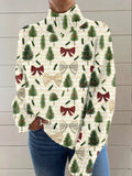 Women's Christmas printed turtleneck sweater in macaron colours with painting pattern