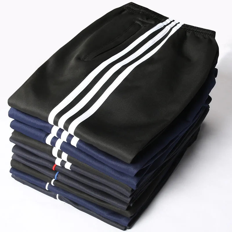 Black middle school uniform pants with two horizontal stripes, straight-leg, mid waist, sizes M-5XL