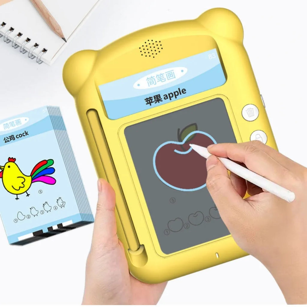 Yellow ABS plastic bilingual early education machine with learning cards for alphabet and Chinese characters