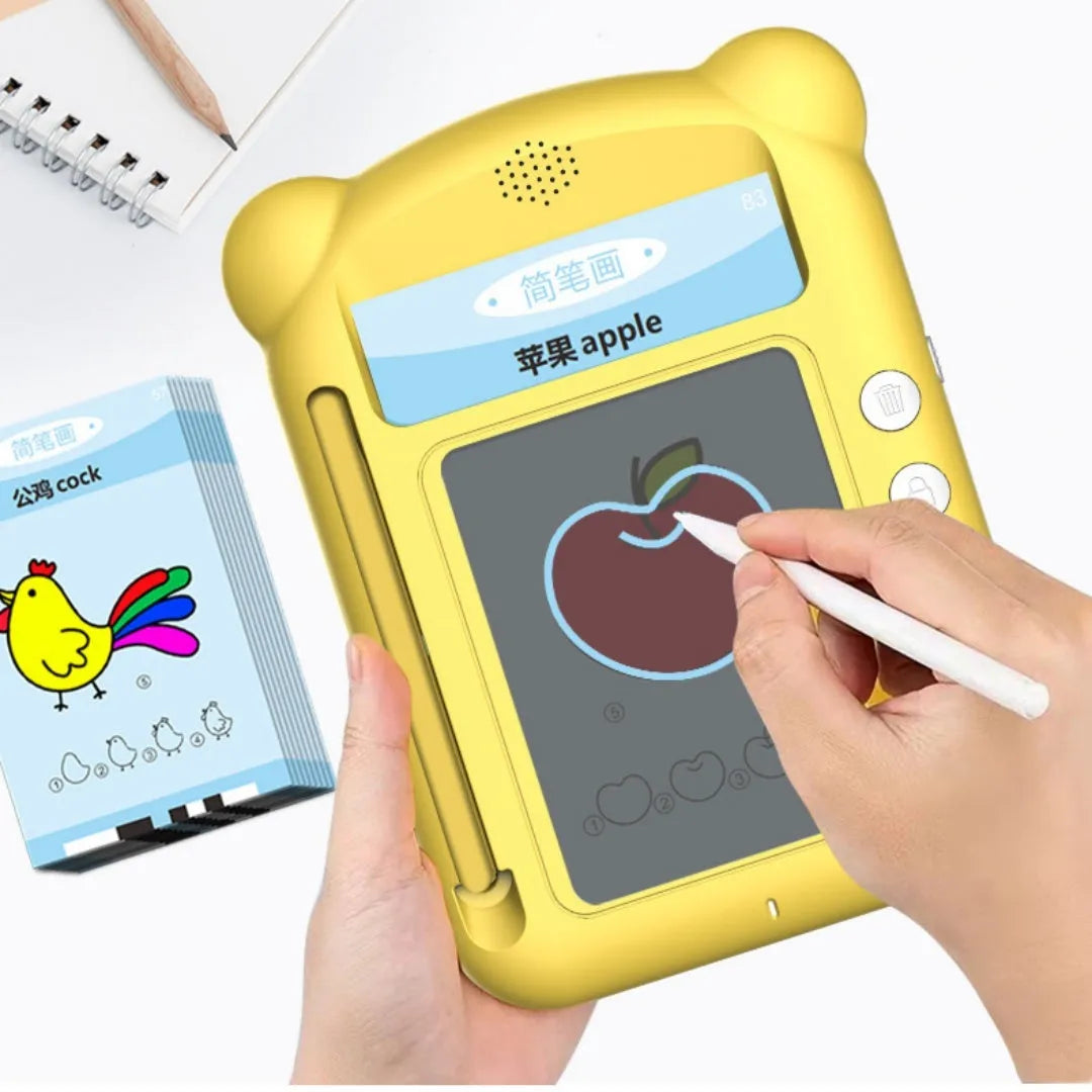 Yellow ABS plastic bilingual early education machine with learning cards for alphabet and Chinese characters