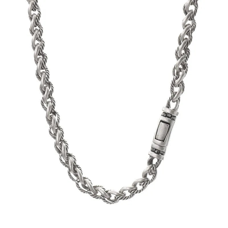Men's titanium steel keel chain necklace with geometric twist design in antique silver finish