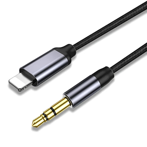 Nylon audio cable headphone cable in black or silver colour with length options for car adapter connections