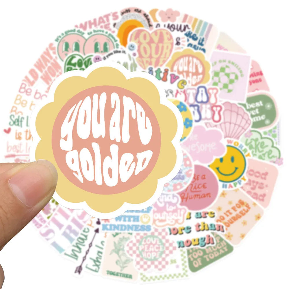 Motivational statement stickers, 50 self-adhesive Danish pink decals, 4-6cm, graffiti cartoon cute patterns.