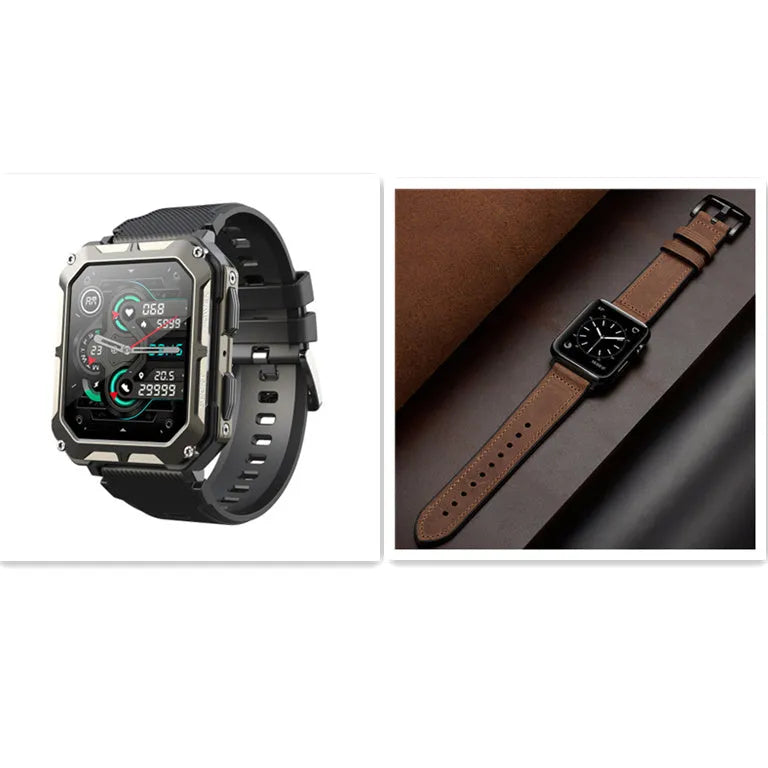 Square dial smart watch with Bluetooth call functionality and silicone wristband