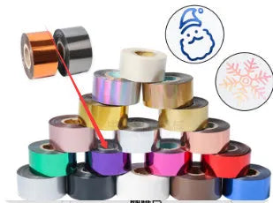 Rolls of electrochemical aluminium hot foil transfer paper in various metallic colours for leather and plastic branding
