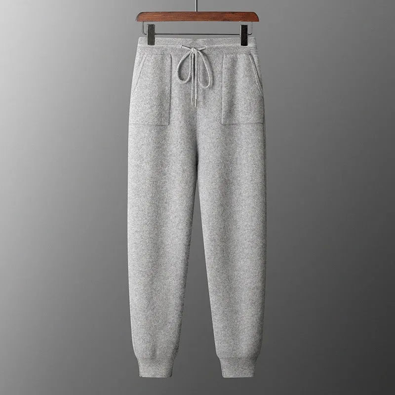 Men's light grey cashmere hooded sweatshirt and matching trousers casual winter set
