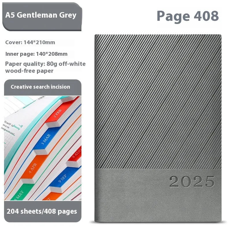 Striped PU leather notepad in bean green with 204 sheets of wood-free paper