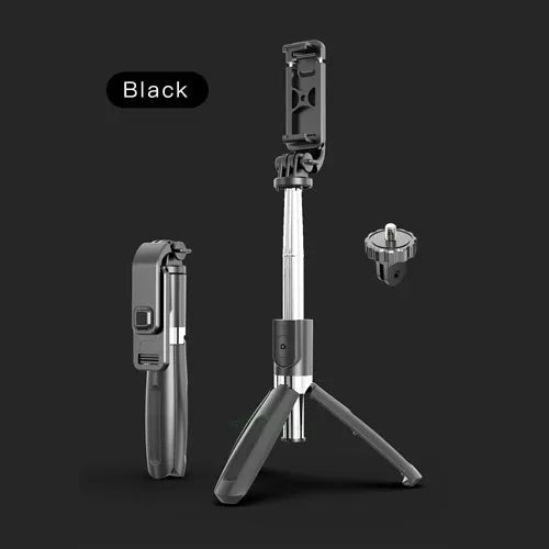 Bluetooth selfie stick wireless remote control tripod in black or white with adjustable height