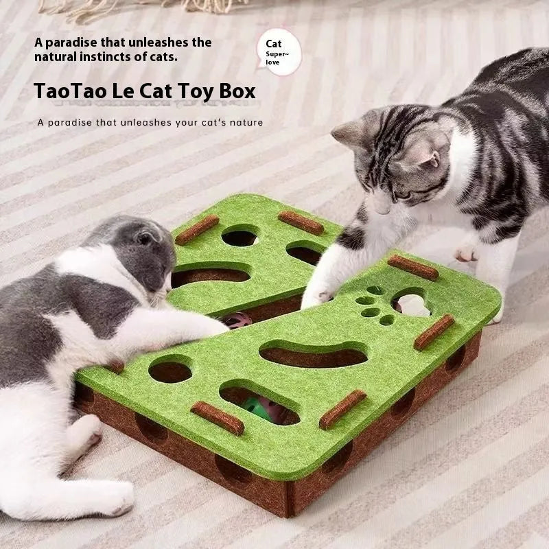 Green brown felt cat scratching box with hole design for cats to scratch