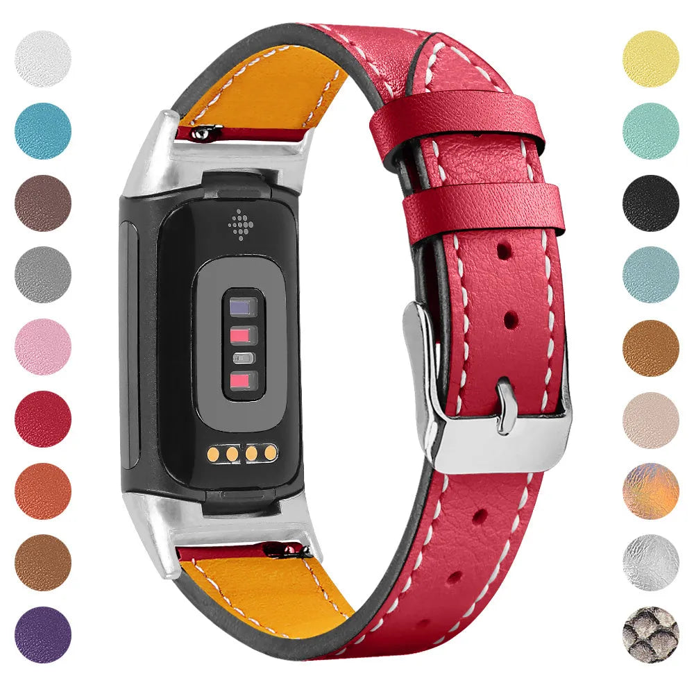 Genuine leather strap for Fitbit Charge 5 and Charge 6 smartwatch in apricot colour.