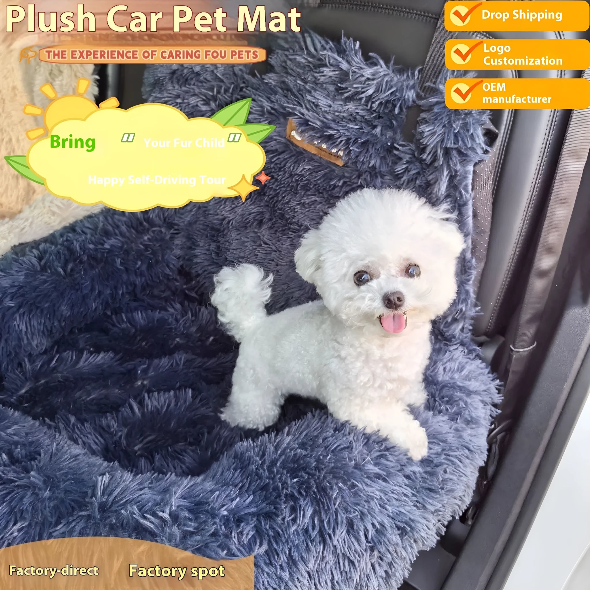 Thermal vehicle-mounted pet mat on car seat in dark grey colour with non-slip bottom