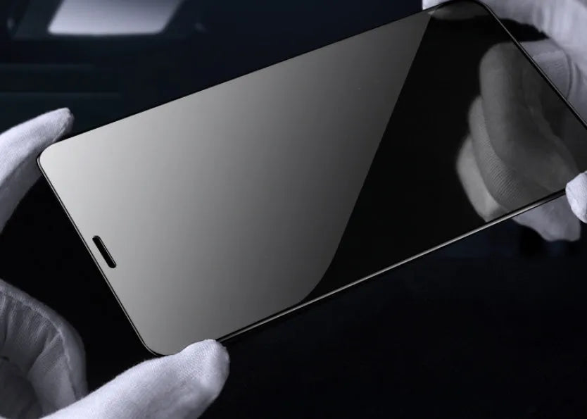 Samsung Galaxy tempered glass screen protector showing full coverage and anti-fingerprint surface.