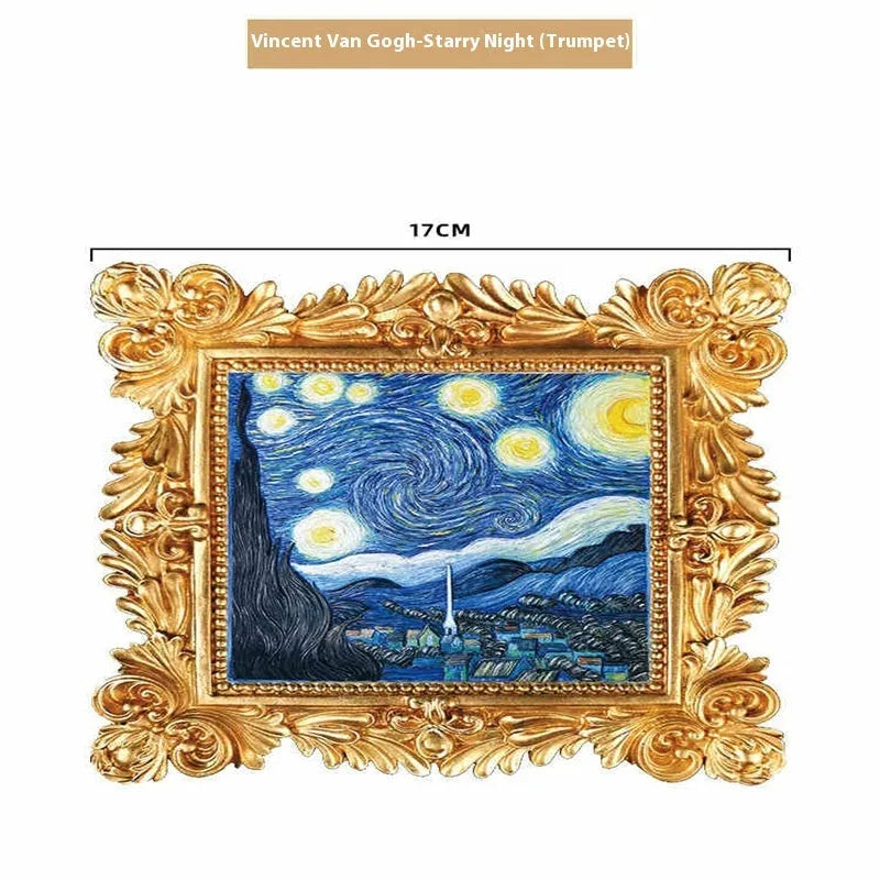 DIY oil painting by numbers kit showing framed Van Gogh Starry Night artwork with brushes and paints