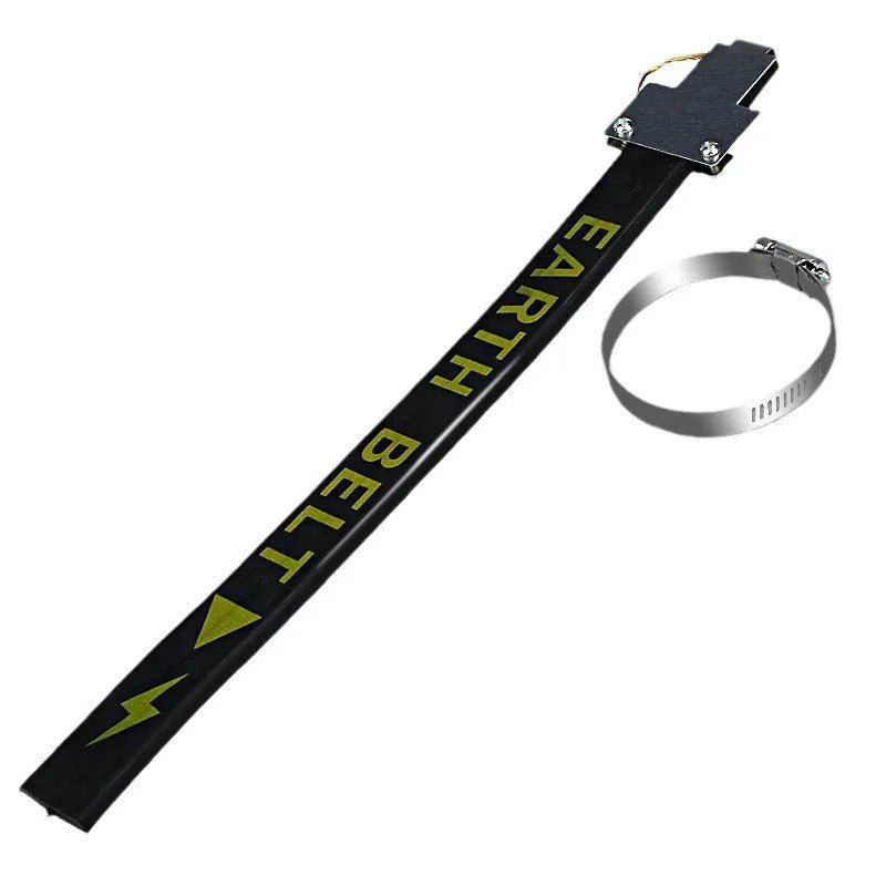 Black rubber car electrostatic grounding chain with copper wire, 37cm long, for winter static discharge.