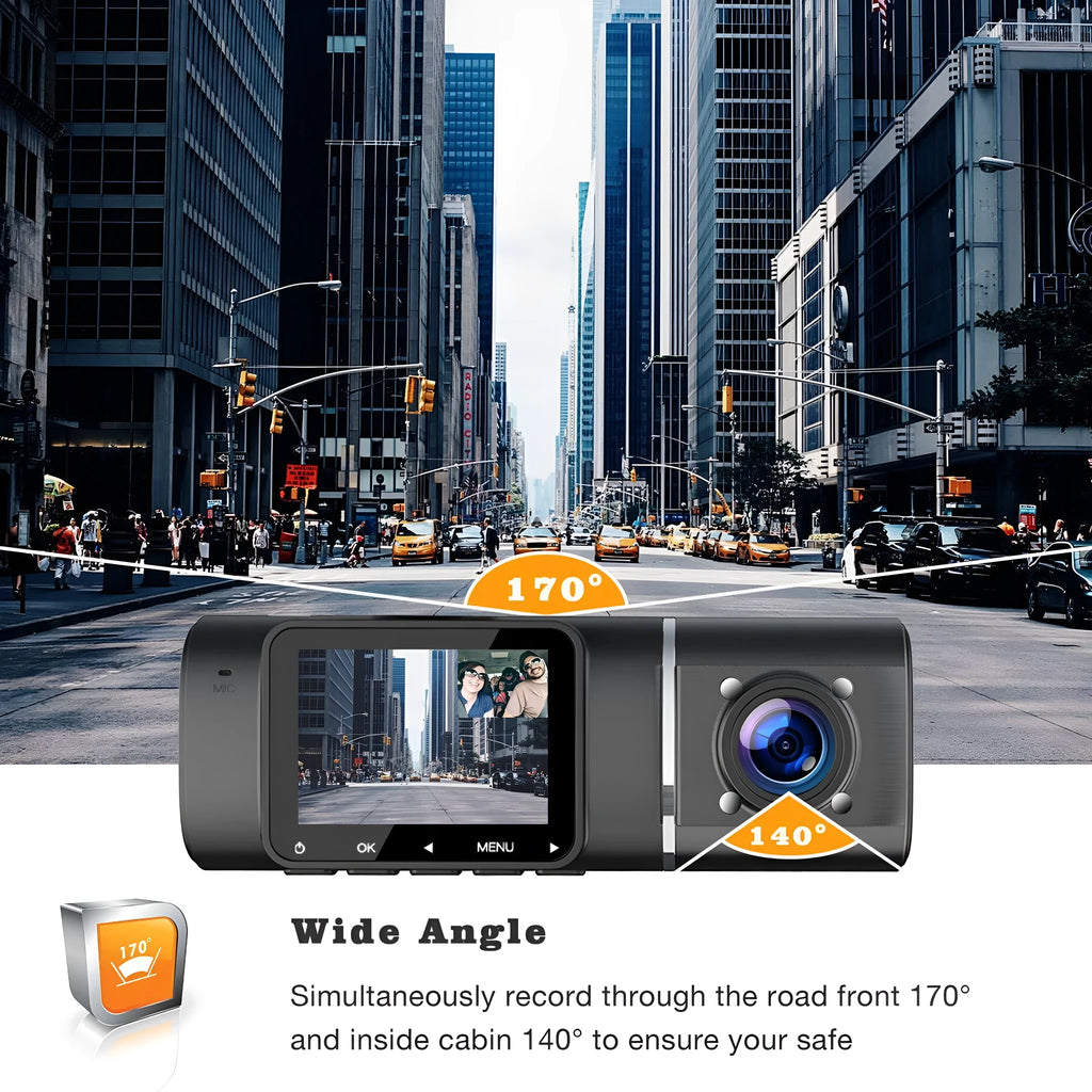 Standard black dash cam with 1.5-inch screen for front and rear 1080p recording with night vision