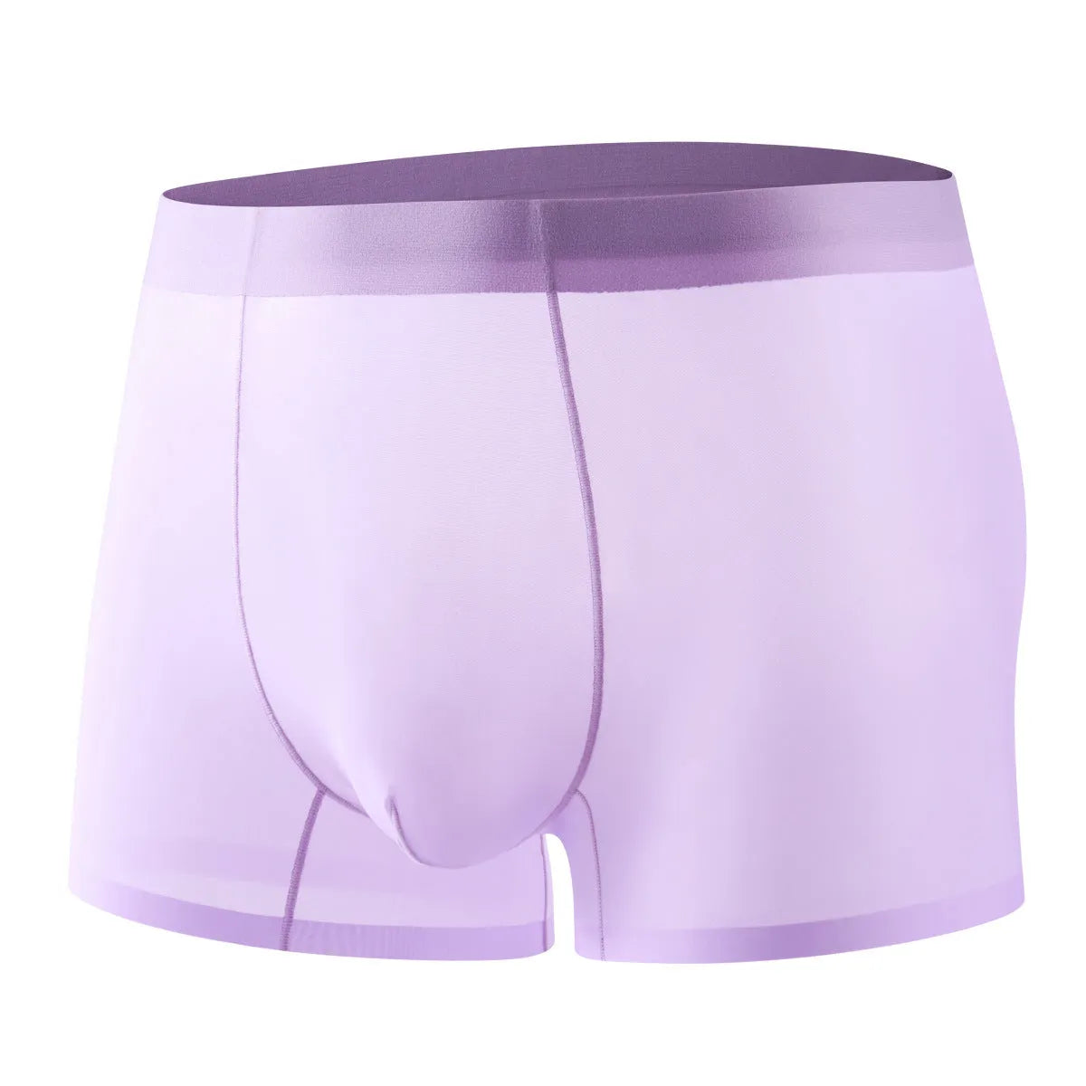 Ultra-thin white Ice Silk seamless mens boxer briefs laid flat, showing traceless design.
