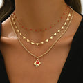 Adjustable clavicle chain necklace with three-layer geometric heart pendant