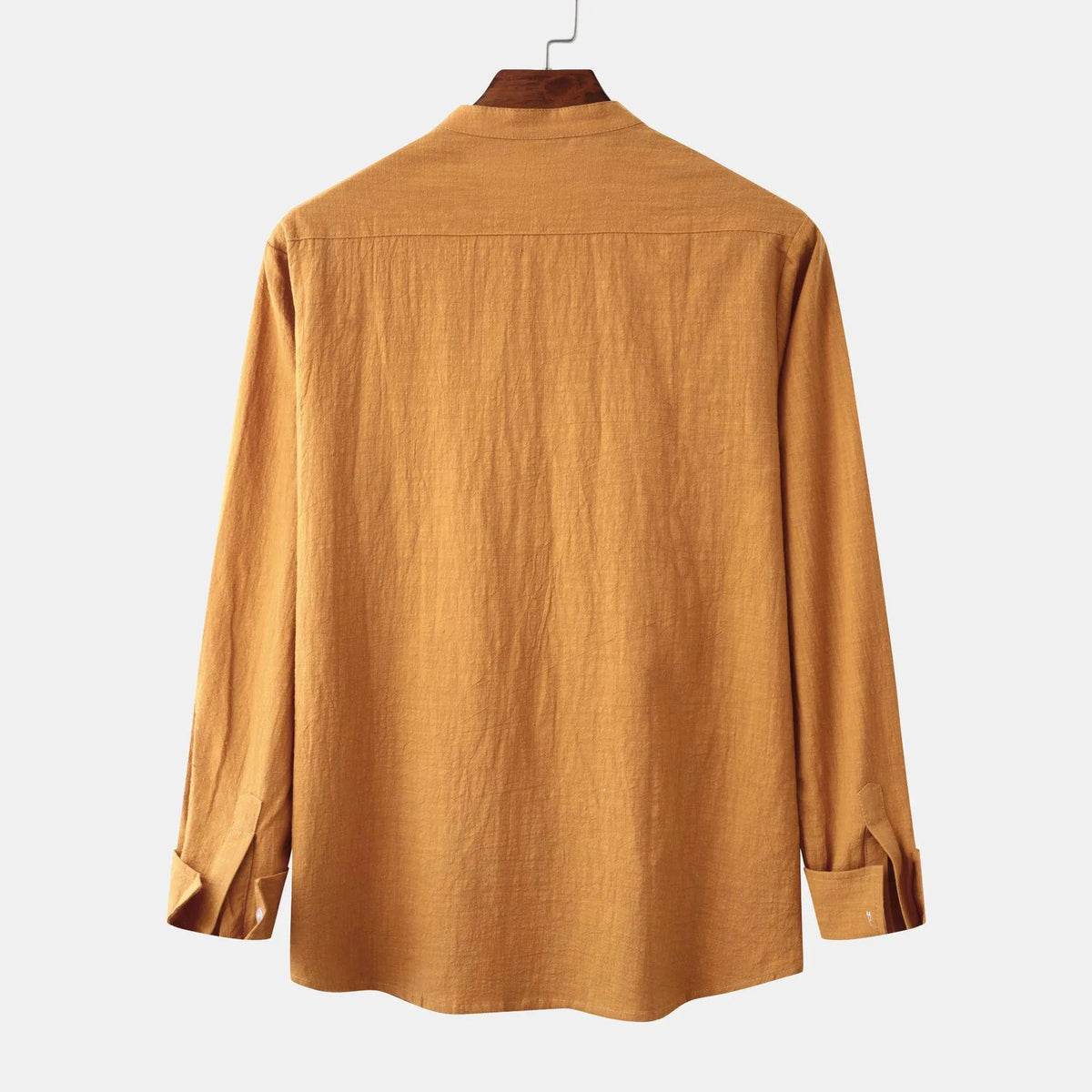 Men's slim fit brown cotton blend long sleeve shirt with matching casual trousers