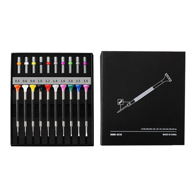 10-piece manual screwdriver repair kit for watches and glasses with spare drill bits