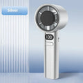 USB handheld fan with variable speed control showing green, khaki, silver, and white colour options