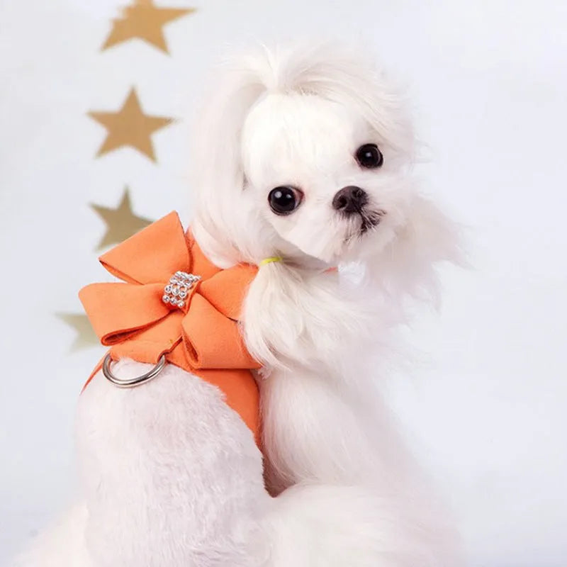 Cute fashion bowknot puppy chest strap harness in microfiber material with size options