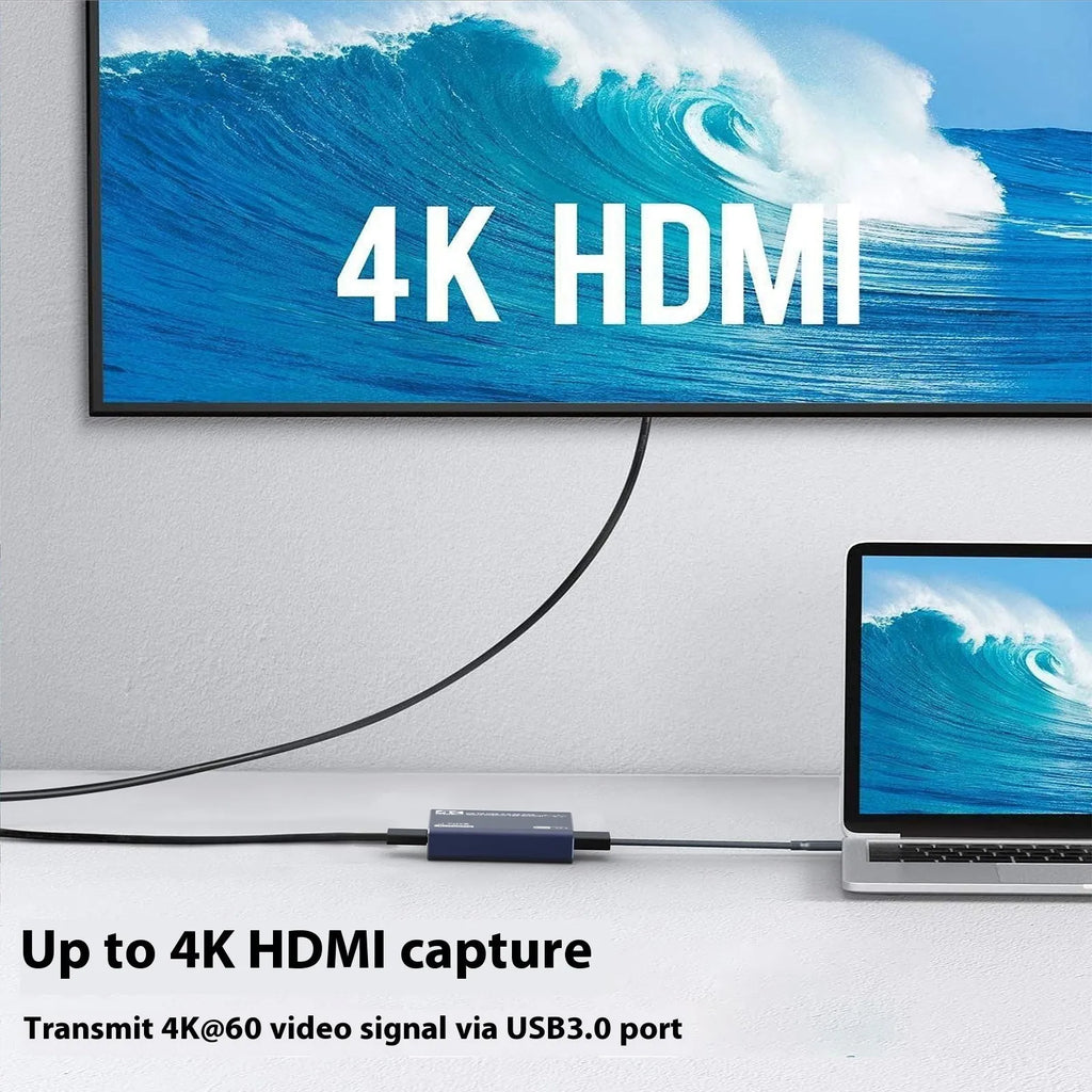 Black 4K gaming set-top box for recording audio and video from games consoles and computers.