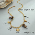 Stainless steel necklace with gold electroplated leopard pendant featuring love heart flowers on geometric design