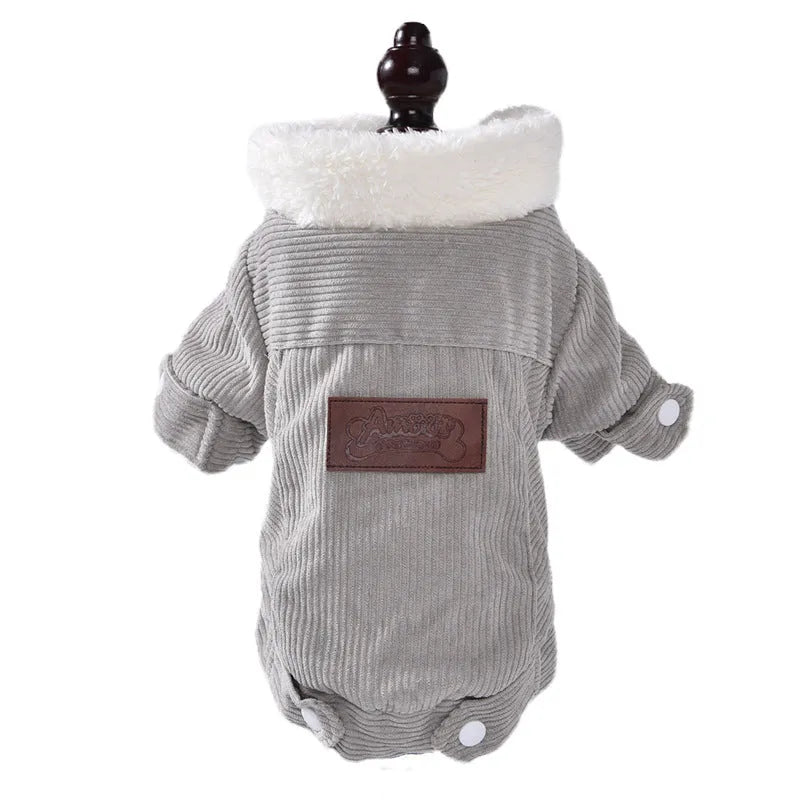 Lambswool grey fleece-lined dog vest for autumn and winter pet warmth