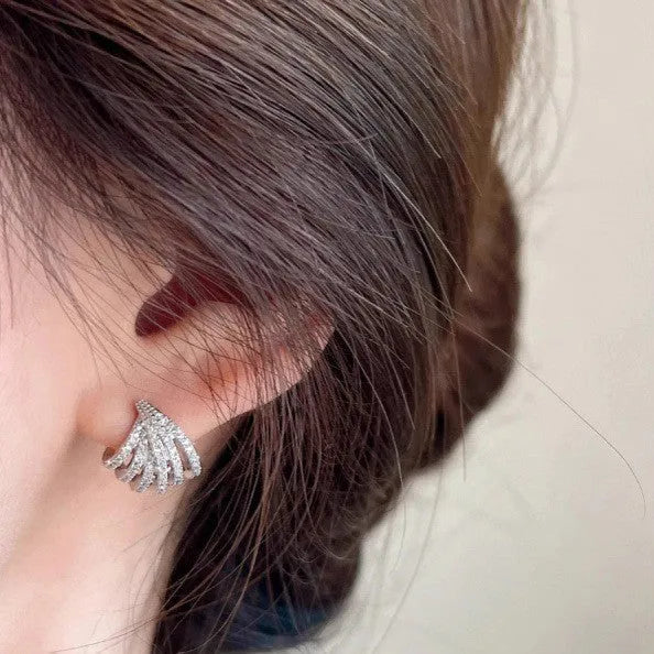 Zircon geometric line design earrings with platinum electroplating finish for women