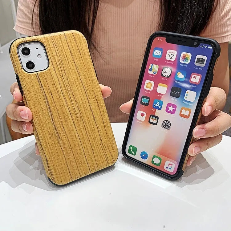 Wooden iPhone back cover in rosewood, teak, black rose and walnut finishes showing natural grain patterns