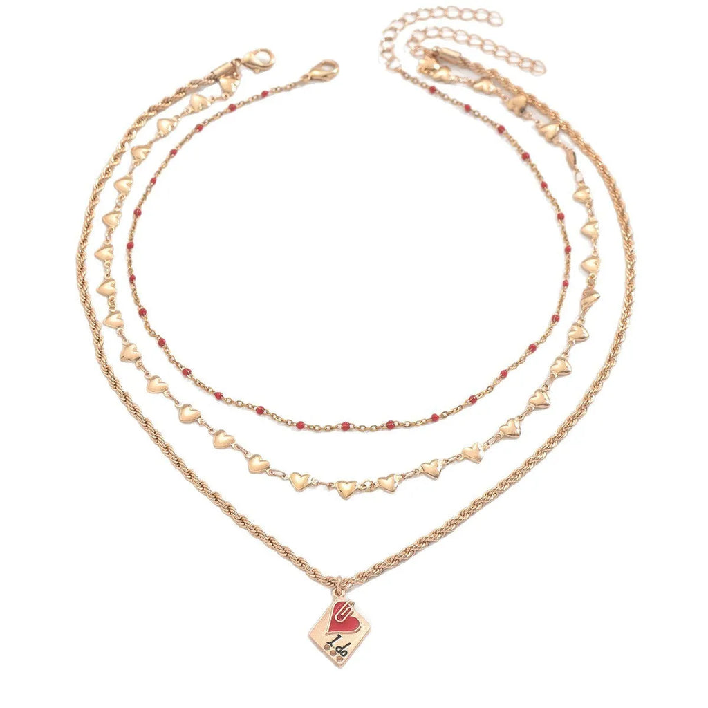 Adjustable clavicle chain necklace with three-layer geometric heart pendant