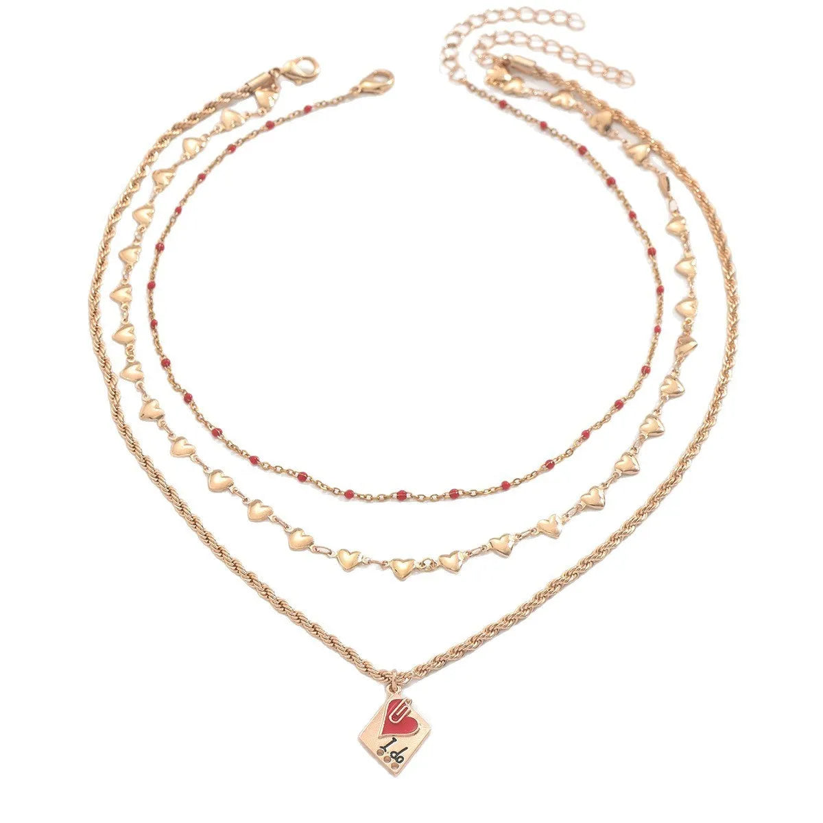 Adjustable clavicle chain necklace with three-layer geometric heart pendant