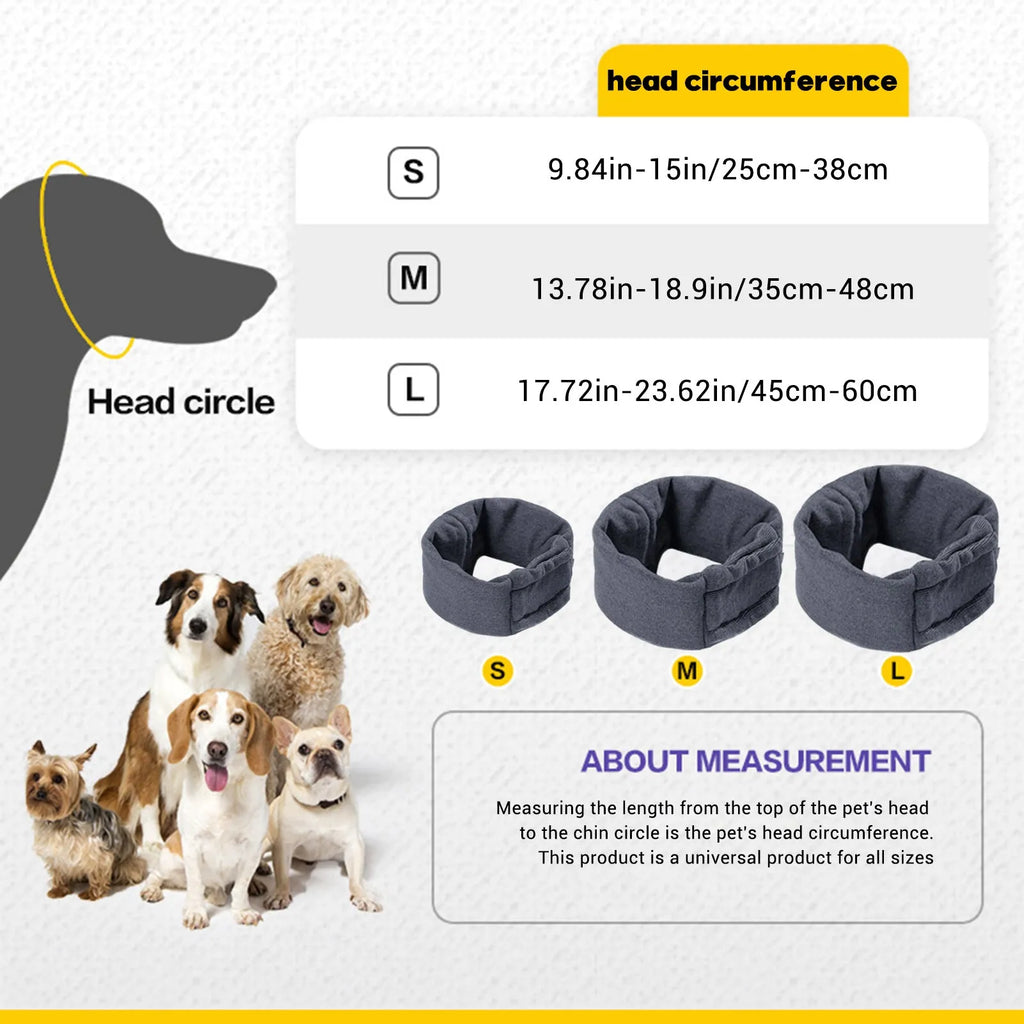 Black dog hoodie head cover with ear muffs for calming and hair control.