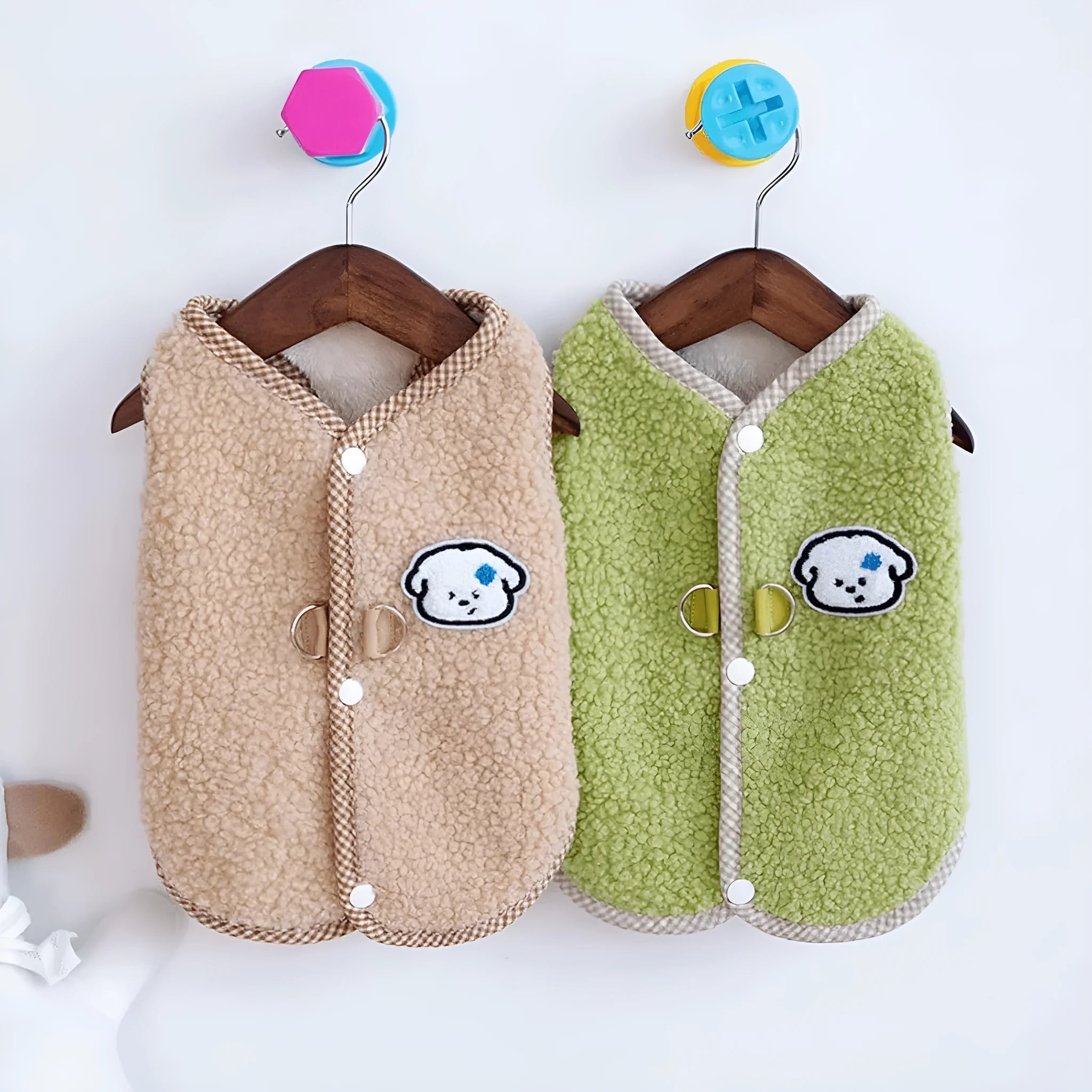 Green coral fleece dog sweatshirt vest with leash ring for small dogs in size medium