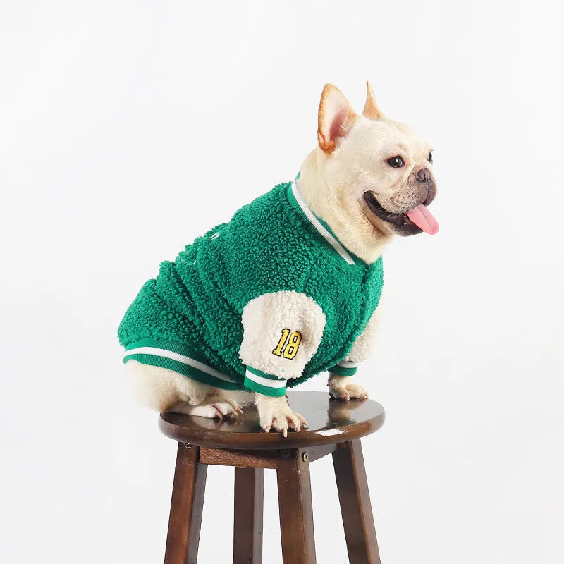 Green fleece-lined cotton winter dog coat for larger breeds in sizes L to 4XL