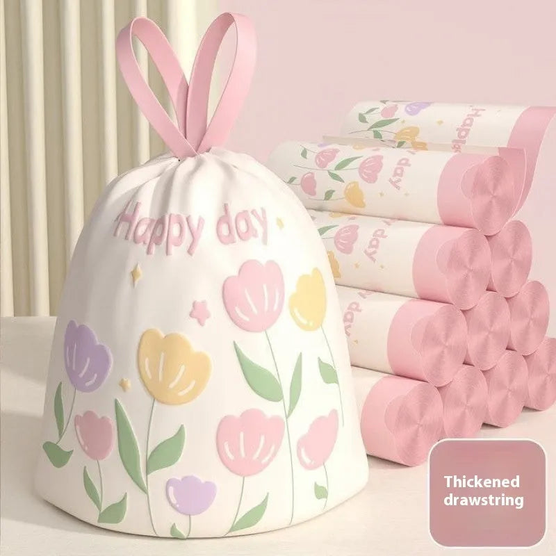 Pink degradable garbage bag with bold drawstring and argy wormwood mosquito repellent properties