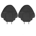 Two black leather motorcycle seat anti kick pads showing size and texture.