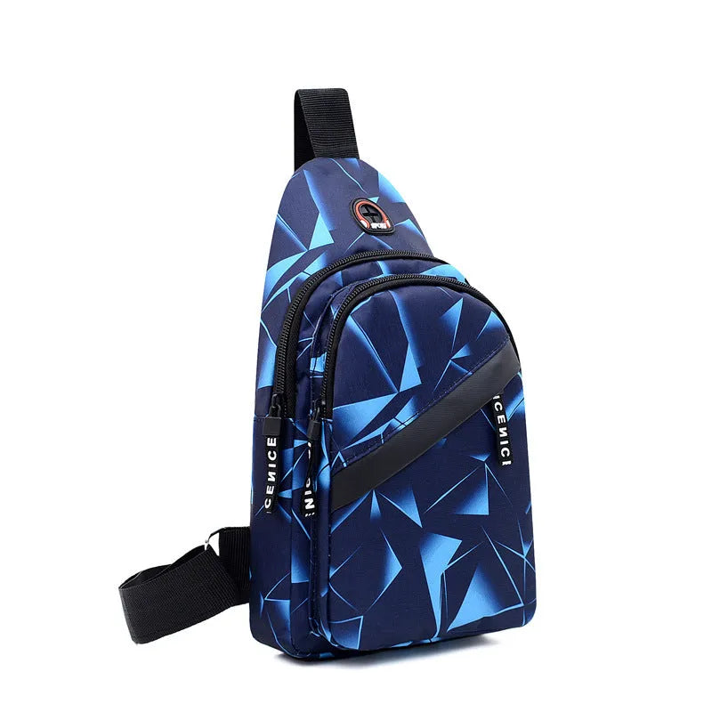Oxford cloth men's crossbody sling bag with earphone hole and zipper closure