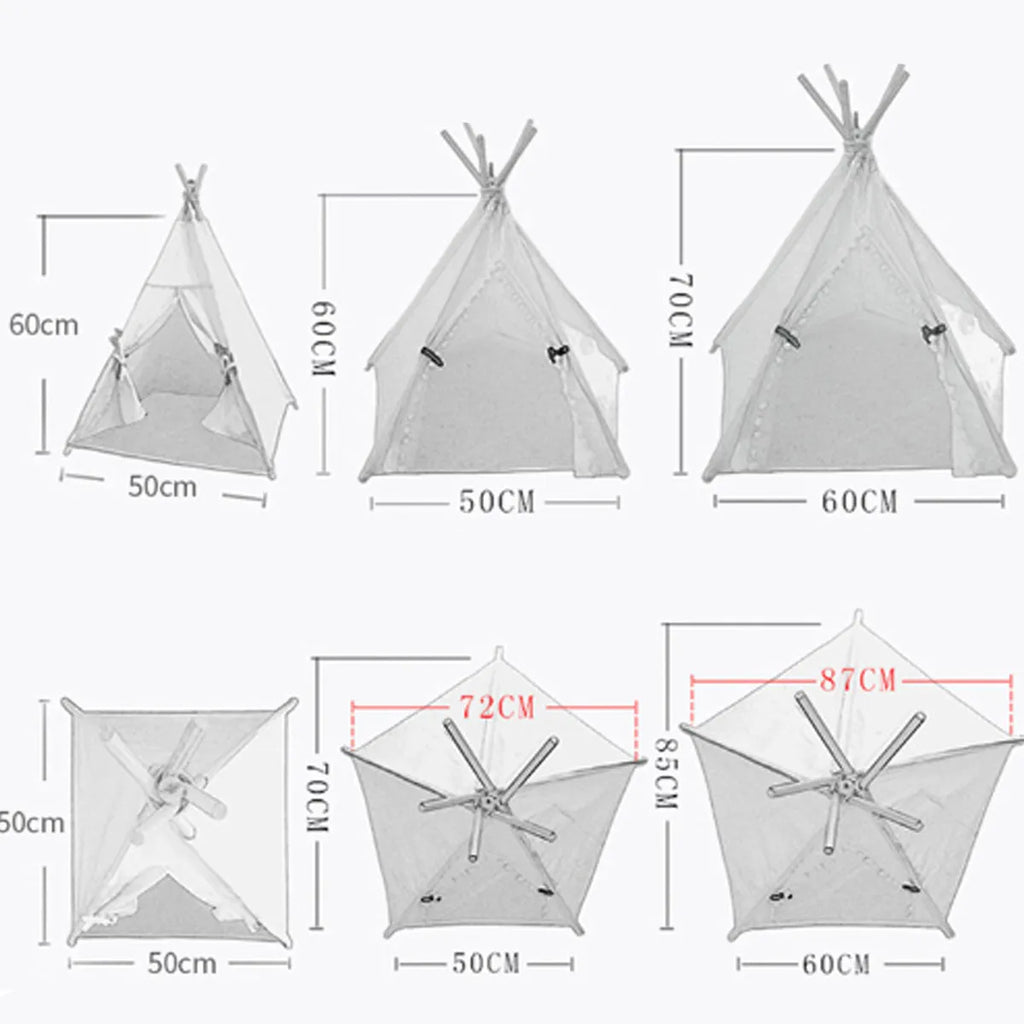 Pet teepee tent with striped pattern and removable cushion for small dogs and cats