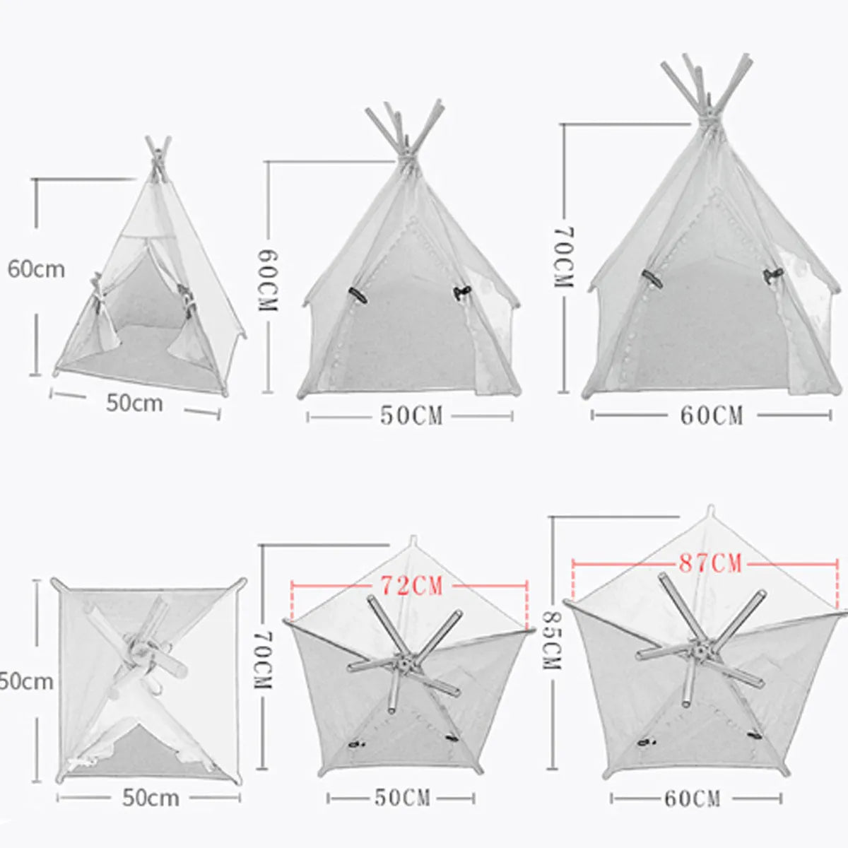 Pet teepee tent with striped pattern and removable cushion for small dogs and cats