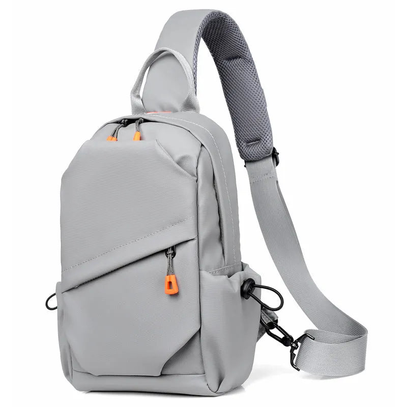 Men's black casual crossbody bag with an adjustable shoulder strap made from waterproof polyester.