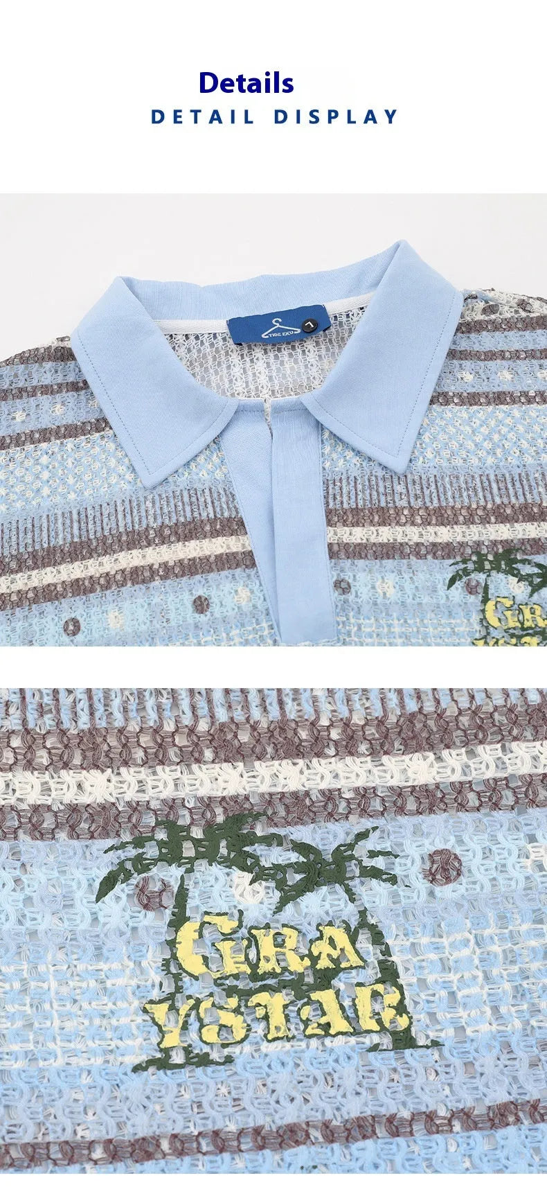 Men's blue printed short-sleeve shirt with elastic polyester fabric in loose fit