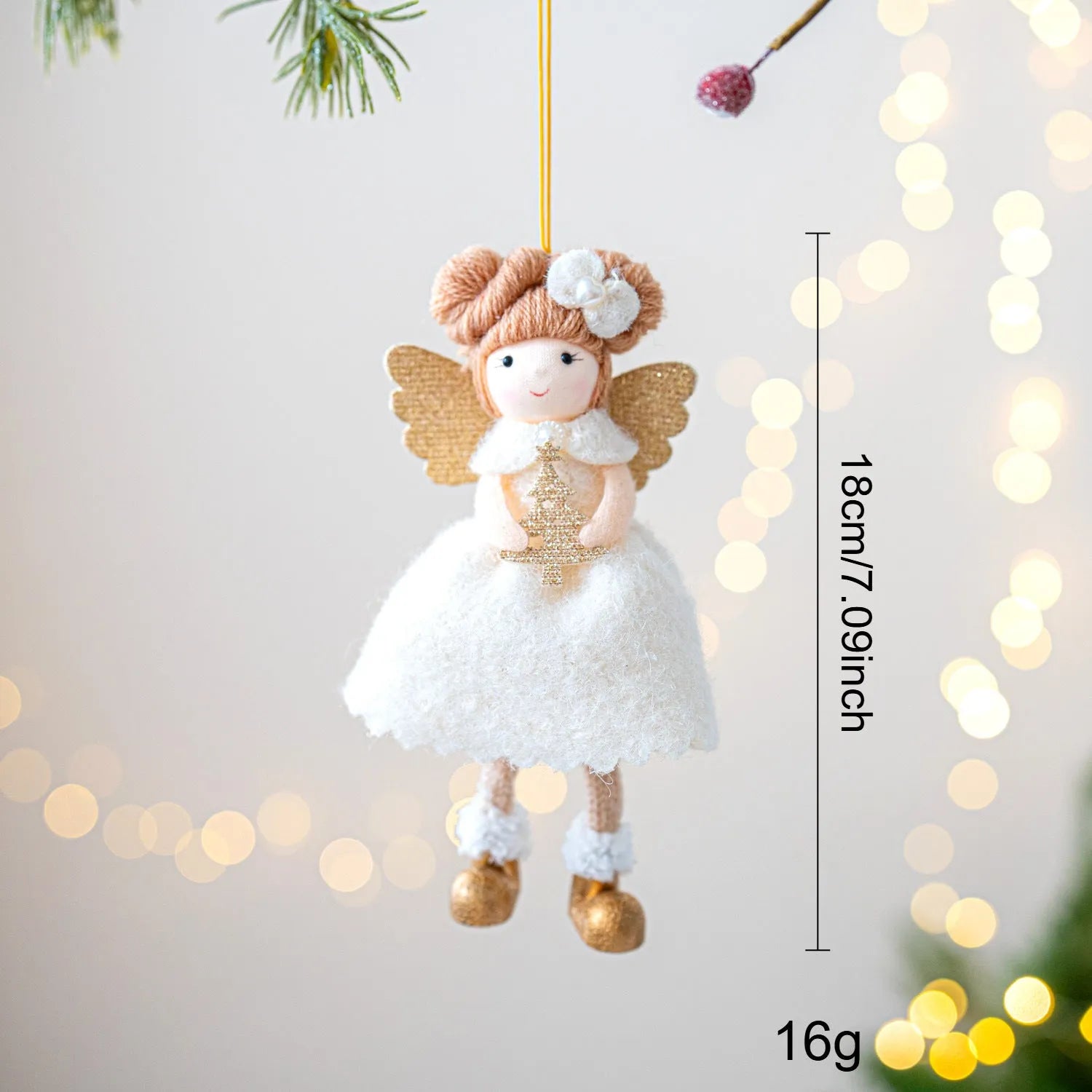 Christmas angel wings plush pendant ornament in pink and white colours with modern simplicity design