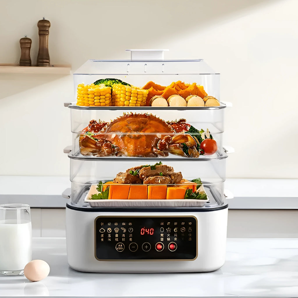 28 litre stainless steel electric steamer with automatic measuring function and PP liner