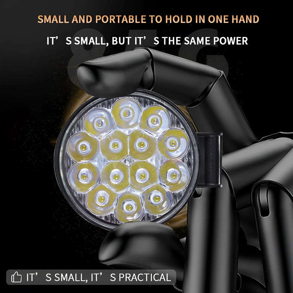 Compact round 42W LED work light with aluminium housing for car, truck, or motorcycle.